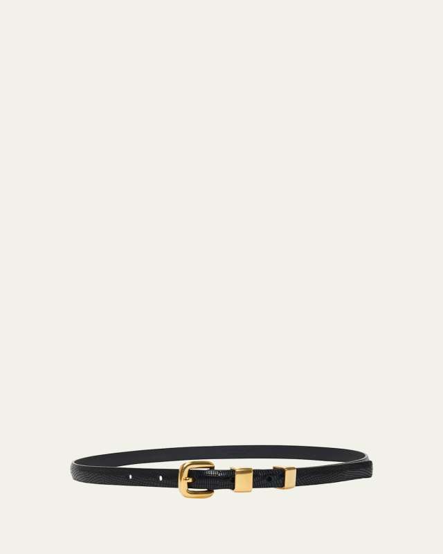 Skinny Leather Belt W/ Gold-Tone Hardwar